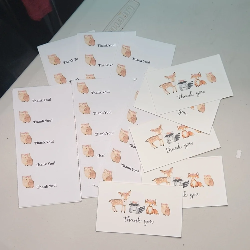Woodland Critters Business Thank You Cards 50pk & 100 Owl Thank You Stickers